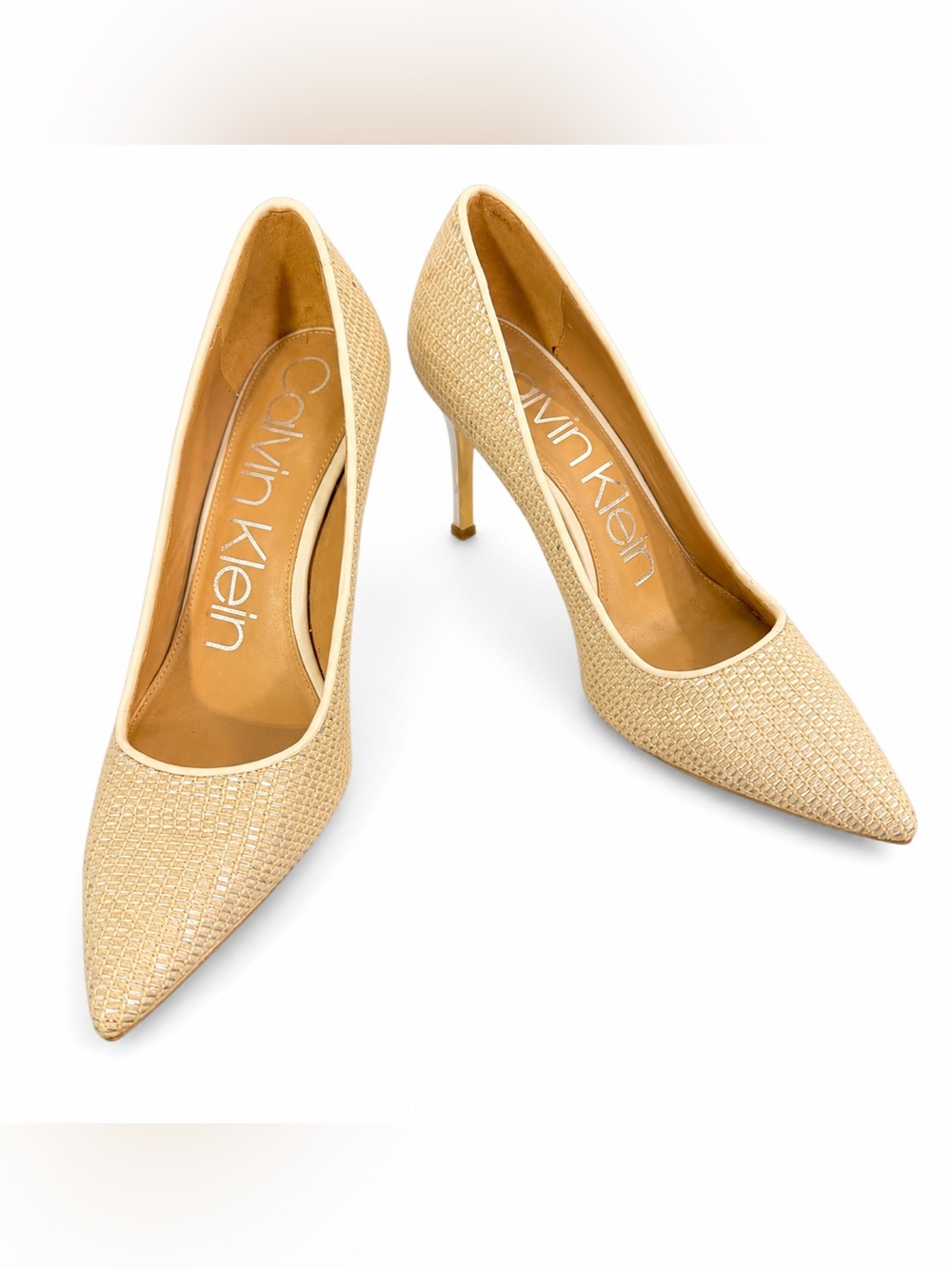 Calvin Klein Beige Woven Pointed-Toe Stiletto Pumps